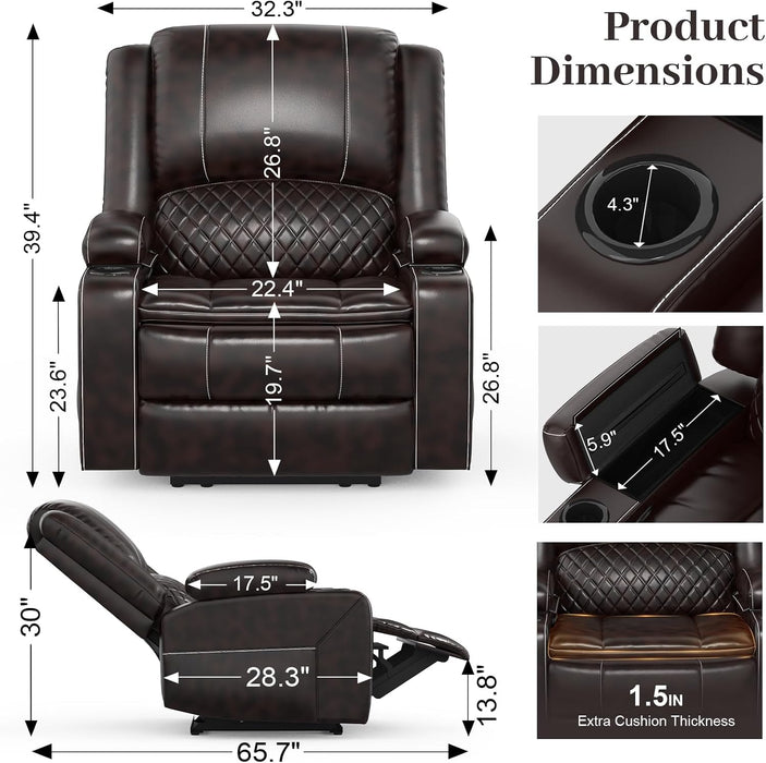 Brown Faux Leather Recliner with Storage