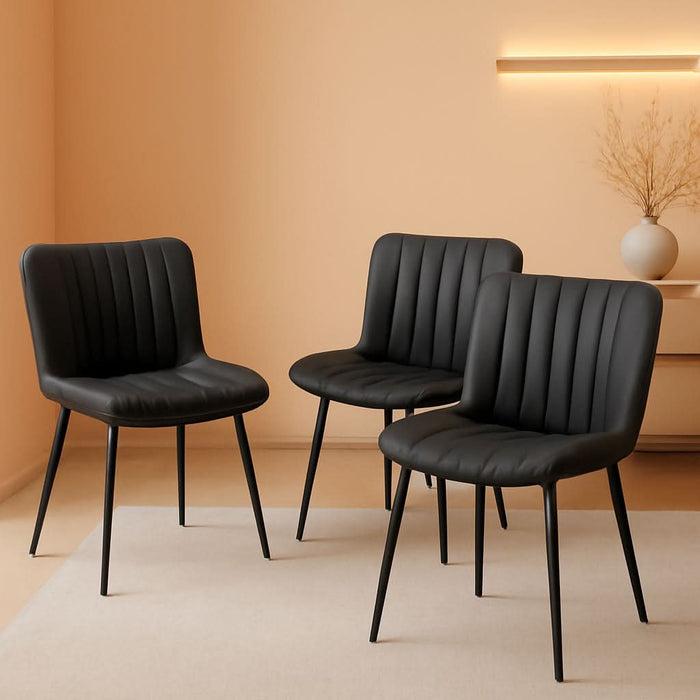 Leather Dining Chairs Set of 4, Upholstered Dining Room Chairs with Metal Legs, Modern Dining Chair for Dining Room, Kitchen (Black)
