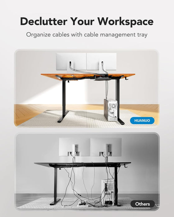63X40 Inch Dual Motor L Shaped Electric Standing Desk with 3 Preset Heights, Electric Height Adjustable Computer Table, 2 Hooks & Cable Tray, Raising Desk for Home Office, Vintage Brown