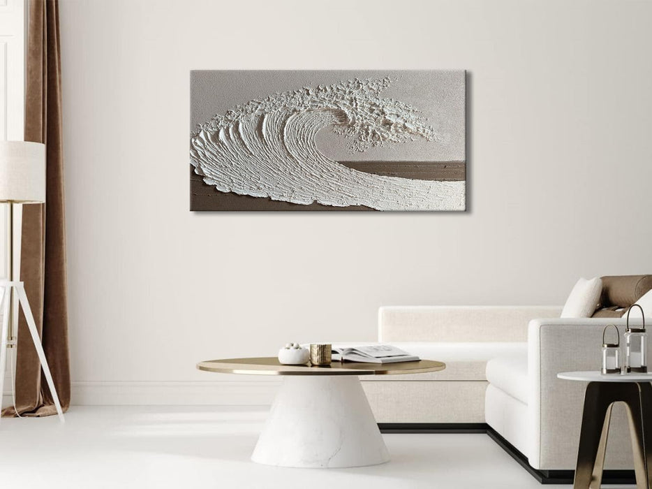 Abstract Ocean Wave Wall Art, White Textured Oil Painting on Canvas, Modern Minimalist Wall Decor