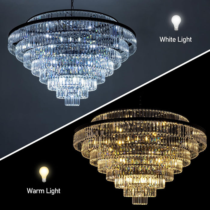 Large Crystal Chandelier, 48’’ Black Farmhouse Luxury Chandelier