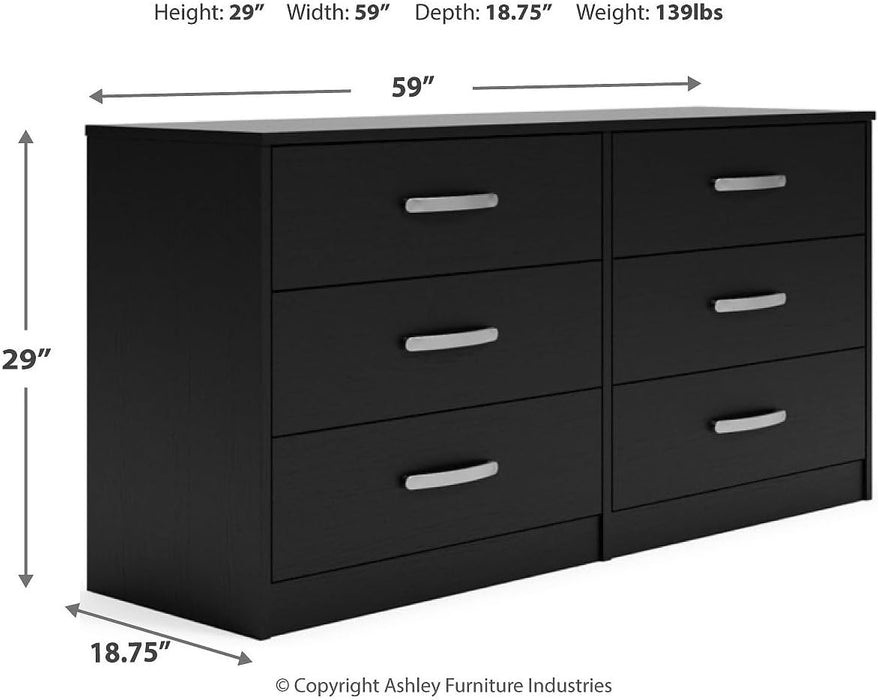 Black Contemporary Six Drawer Dresser Ball Bearing