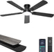 Ceiling Fans with Lights, 52 Inch Low Profile Ceiling Fan with Light and Remote/App Control, Flush Mount, Dimmable, Qiuet DC Motor, Black Ceiling Fan for Bedroom, Living Room