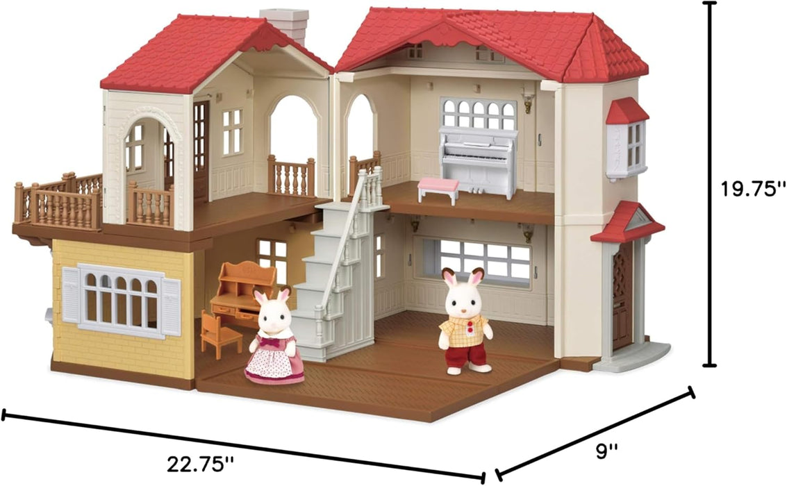 Red Roof Grand Mansion Gift Set, Dollhouse Playset with 3 Figures, Furniture, Vehicle and Accessories