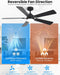 52 Inch Ceiling Fan with Lights and Remote, Downrod Mount, Sloped Ceiling Compatible up to 15°, Quiet Reversible DC Motor, 3CCT Dimmable LED, Black Ceiling Fan for Bedroom Living Room