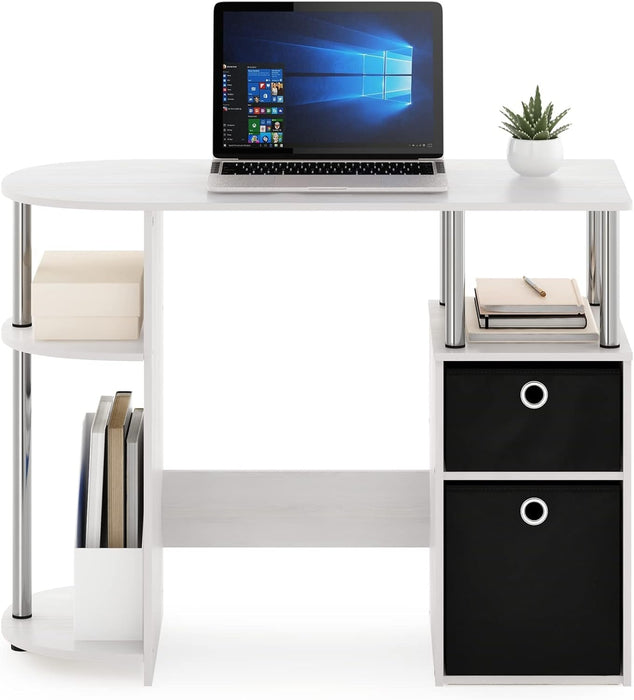 Jaya Simplistic Computer Study Desk, White Oak/Chrome/Black