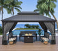 12x14 Gray Hardtop Gazebo Outdoor Weatherproof Netting