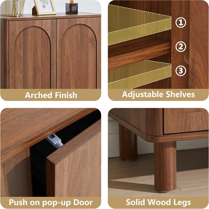 Modern Sideboard Buffet Cabinet with Arched Finish Doors, Kitchen Storage Cabinet with Solid Wood Legs, Accent Console Table for Dining Room Living Room (Walnut)