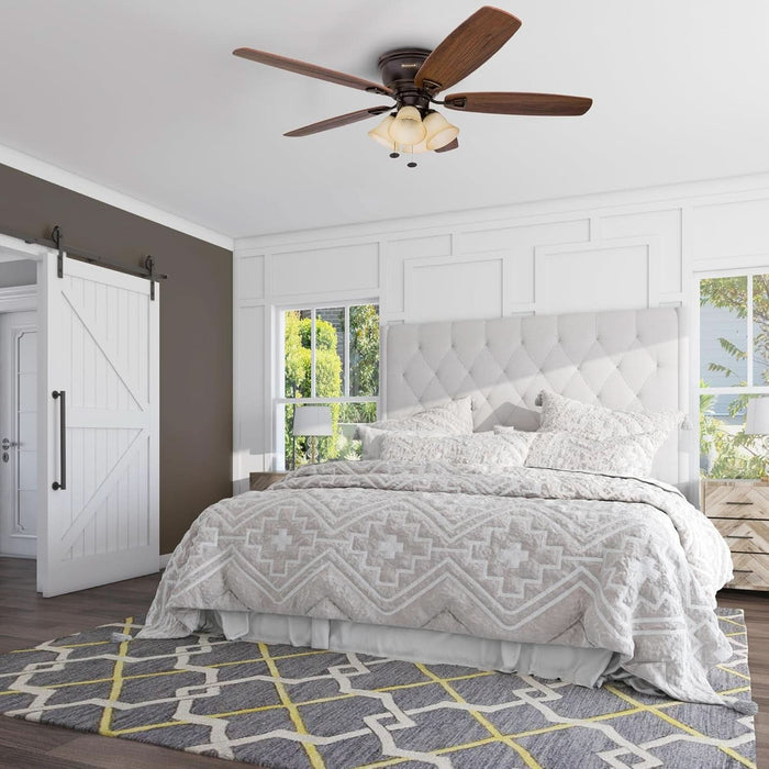 Ceiling Fans Glen Alden, 52 Inch Classic Flush Mount Indoor LED Ceiling Fan with Light, Pull Chain, Quick-2-Hang Dual Finish Blades, Reversible Motor - 50183 (Oil Rubbed Bronze)