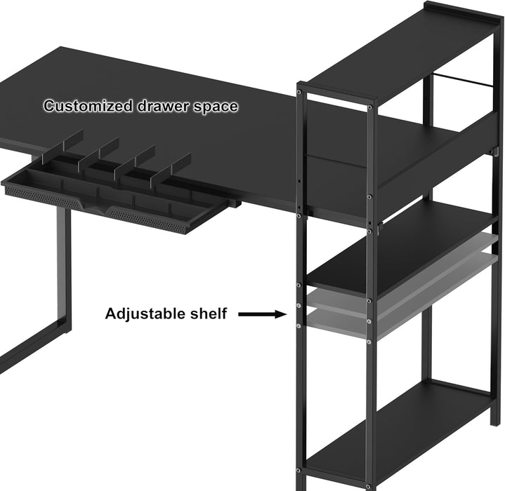 46-Inch Home Office Mission Computer Desk with Side Shelf and Drawer, Black