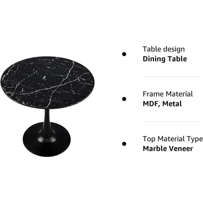 32 Inch round Dining Table with Faux Marble Top, Black