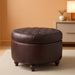 Home Decor | Button Tufted Faux Leather round Storage Ottoman | Ottoman with Storage for Living Room & Bedroom (Distressed Brown)