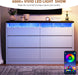 Modern LED 6 Drawer Dresser for Bedroom, White Large Chest of Drawers with Hidden Handles, Long Double Wooden Dresser Closet for Living Room, Entryway, Hallway - White