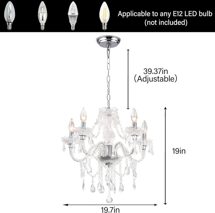 Crystal Chandeliers Clear Chandelier 5-Light Modern Pendant Ceiling Lighting Fixture with Acrylic Crystals & Beads for Girls Room,Living Room,Kitchen Island,Entryway