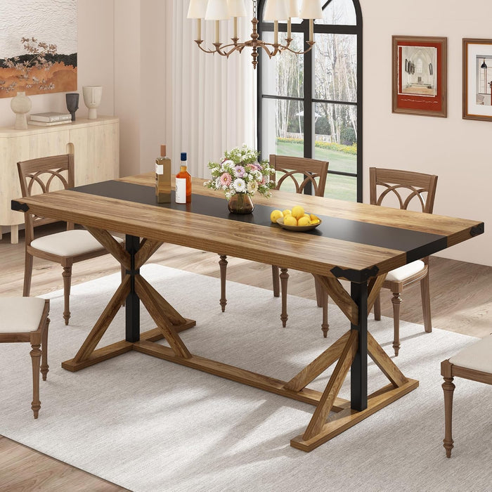 71 Inch Dining Table for 6 People, Rectangular Kitchen Farmhouse Table W/Thickness Waterproof Wood Tabletop,Long Dining Room Tables W/Wood Strip Base for Kitchen Living Room Oak