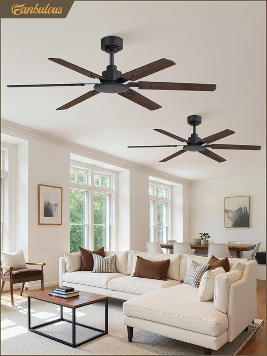 Ceiling Fan No Light, 48 Inch Indoor/Outdoor 6 Blades Ceiling Fan with Remote, 6-Speeds, Quiet Reversible DC Motor, Fans without Light for Tilted Ceiling/Bedroom/Living Room/Patios, 2 Pack