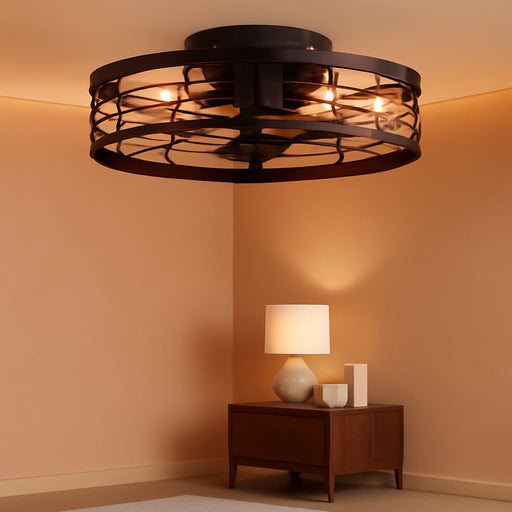 Modern Black Caged Fandelier Low Noise Ceiling Fan