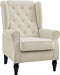 Mid-Century Modern Accent Chair, High Wingback Reading Chair, Button-Tufted Upholstered Fabric Armchair with Retro Wood Legs for Apartment, Living Room, Bedroom, Cream White