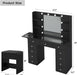 Vanity Desk with Power Outlet, Makeup Table with Mirror and 12 LED Lights, 3 Color Lighting Modes, 11 Drawers Makeup Vanity with 4 Shelves, Fold-Up Panel, Vanity Set for Bedroom, Black