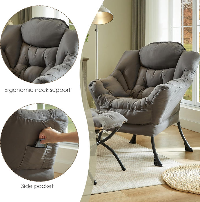 Dark Grey Foldable Ottoman Lounge Armchair Footrest