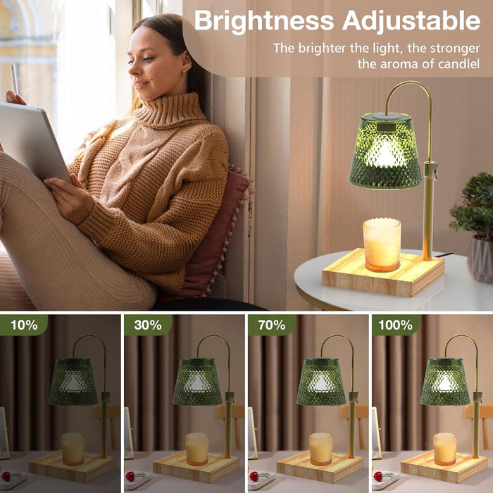 50W Candle Warmer Lamp with Timer & Dimmer - Electric Wax Melt Warmer, Adjustable Height, Wood Base, 2 Bulbs, Gift Packaging for Christmas, Birthday, Home Decor, Mother'S Day, Bedroom(Green)