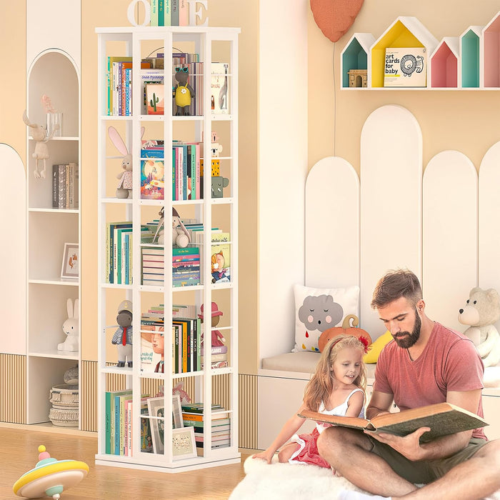 White 360 Degree Rotating Corner Bookshelf Display