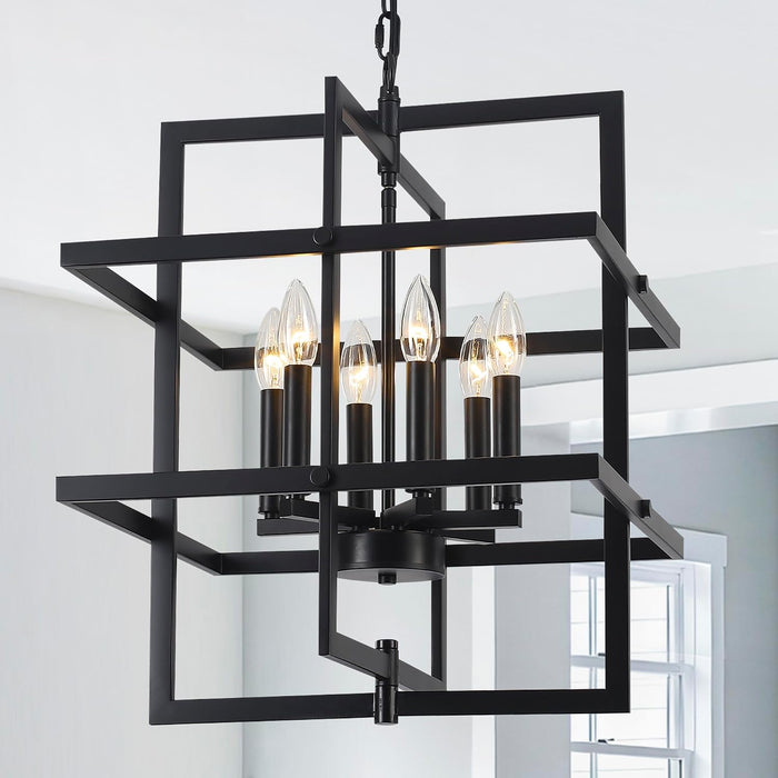 Black Industrial Geometric Pendant Lighting 6 Light