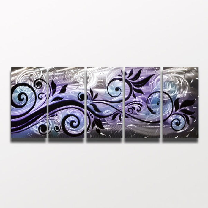 Purple Metal Wall Art Panels Silver Wall Art Modern Abstract Art Work Black Blue Home Decor Painting "Whispering Wind" by Brian Jones