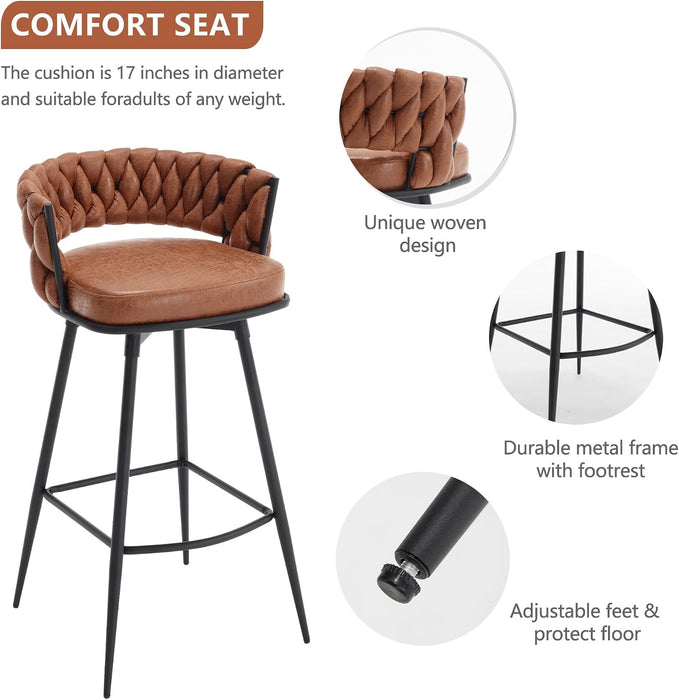 BV Bar Height Bar Stools Set of 2, 30 Inch Seat Height Bar Stools, 180° Swivel Barstools with Woven Back and Footrest, Suede Fabric Counter Stools for Kitchen Island, Bar Pub