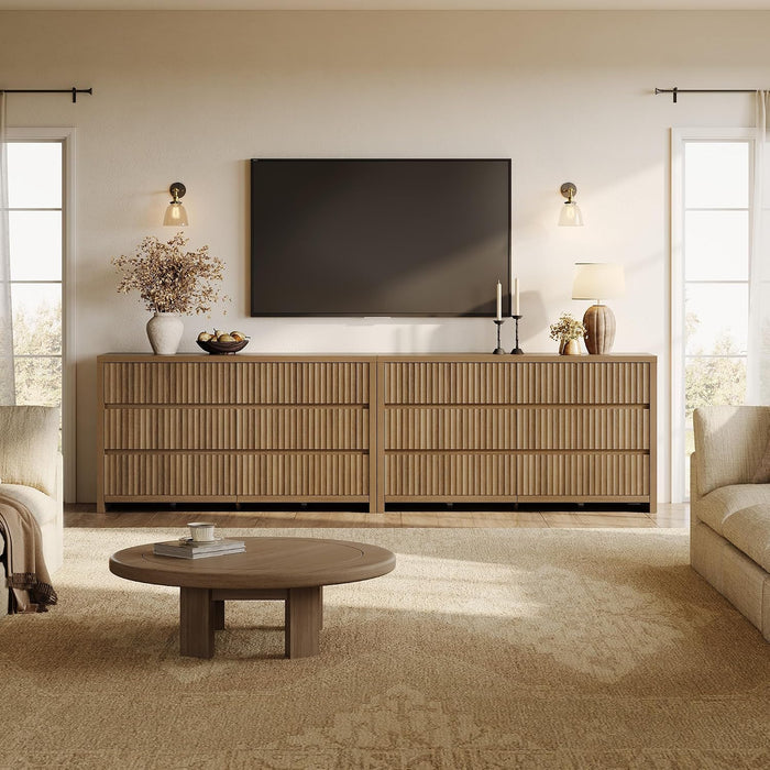 Fluted 6 Drawer Dresser for Bedroom– 55.2''W Large Chest of Drawers