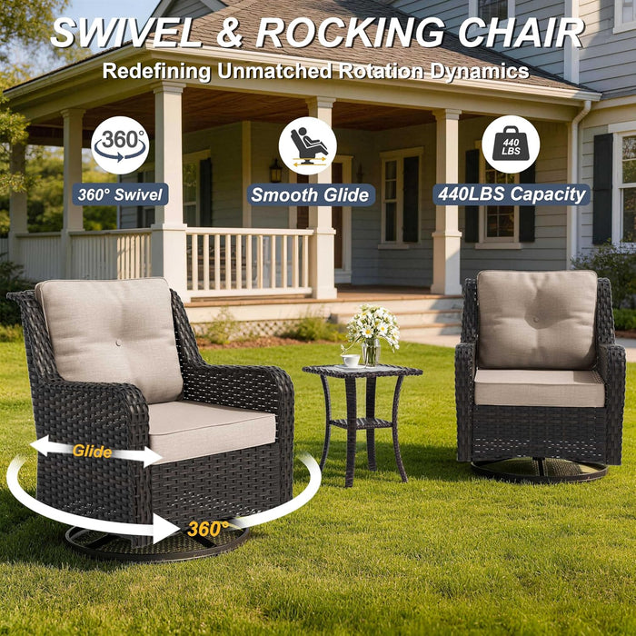 7-Piece Patio Furniture Set, Outdoor Thick Wicker Sectional Sofas with 2 Swivel Chairs, High Back Patio Sectional Couch with Fire Pit Table, Outdoor Conversation Set for Backyard, Deck, Brown