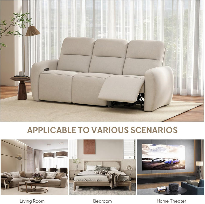 3 Seater Power Reclining Sofa, Overstuffed Recliner Couch with USB and Type-C Charge Ports, Reclining Couches for Living Room, Home Theater, RV (Beige, Fabric)