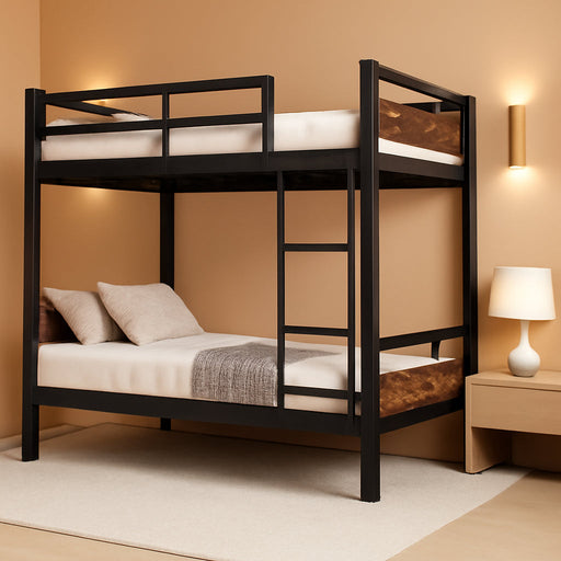Twin Over Twin Metallic Bunk Bed VintageRusticBrown