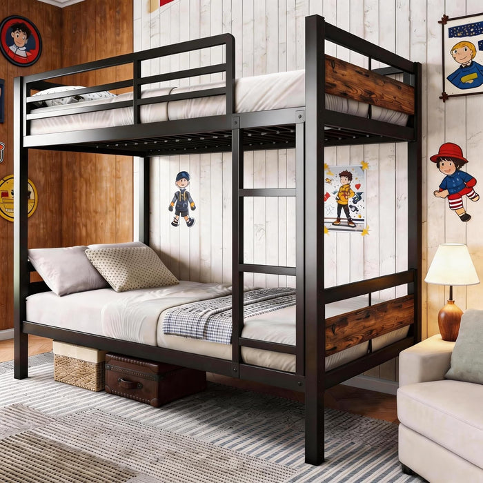 Twin Over Twin Metallic Bunk Bed VintageRusticBrown