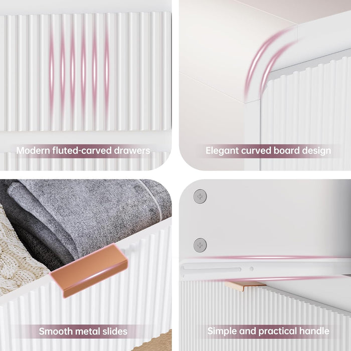 Fluted 6-Drawer Dresser 54-Inches White Solid-Wood Storage