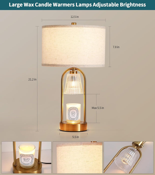 Table Lamp Candle Warmer Lamp with Timer & Dimmer,Antique Brass Gold Wax Melt Warmer,Modern Farmhouse Bedside Lamp for Bedroom Living Room Home Decor Mother’S Day Gifts for Women Bulbs Included