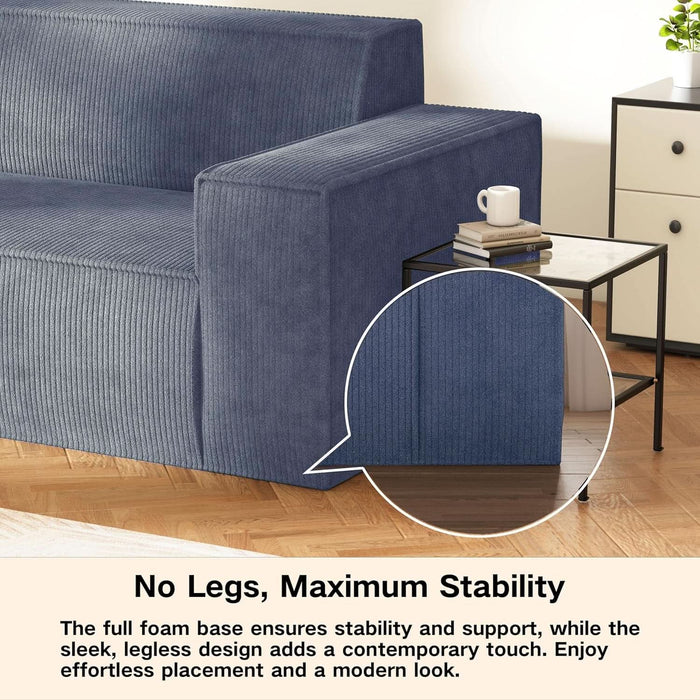 Sofa-In-A-Box, Memory Foam 3-Seater Couch, No Installation & Easy to Transport, Deep Seat Modern Sofa with Corduroy Fabric, Couch for Living Room, Bedroom, Apartment, Home Office,Grey