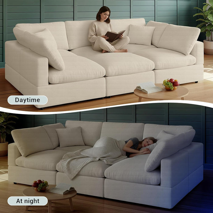 Khaki 68Inch Deep Overstuffed Modular Sectional Sofa
