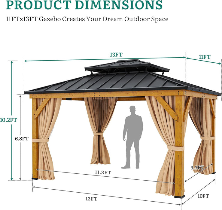 11x13 Ft Golden OutdoorGardenGazeboWithCurtainsNetting