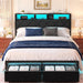 Full Bed Frame with LED Lights, Charging Station & 2 Storage Drawers, Metal Platform with Upholstered Headboard, No Box Spring Needed, Easy Assembly