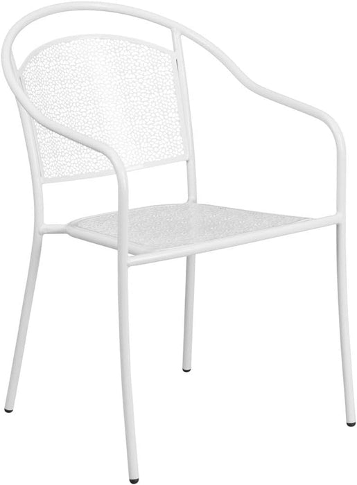 Oia Commercial Grade 35.5" Square White Indoor-Outdoor Steel Patio Table Set with 4 round Back Chairs