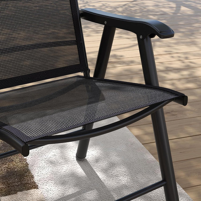 Set of 4 Patio Folding Chairs Armrests Black