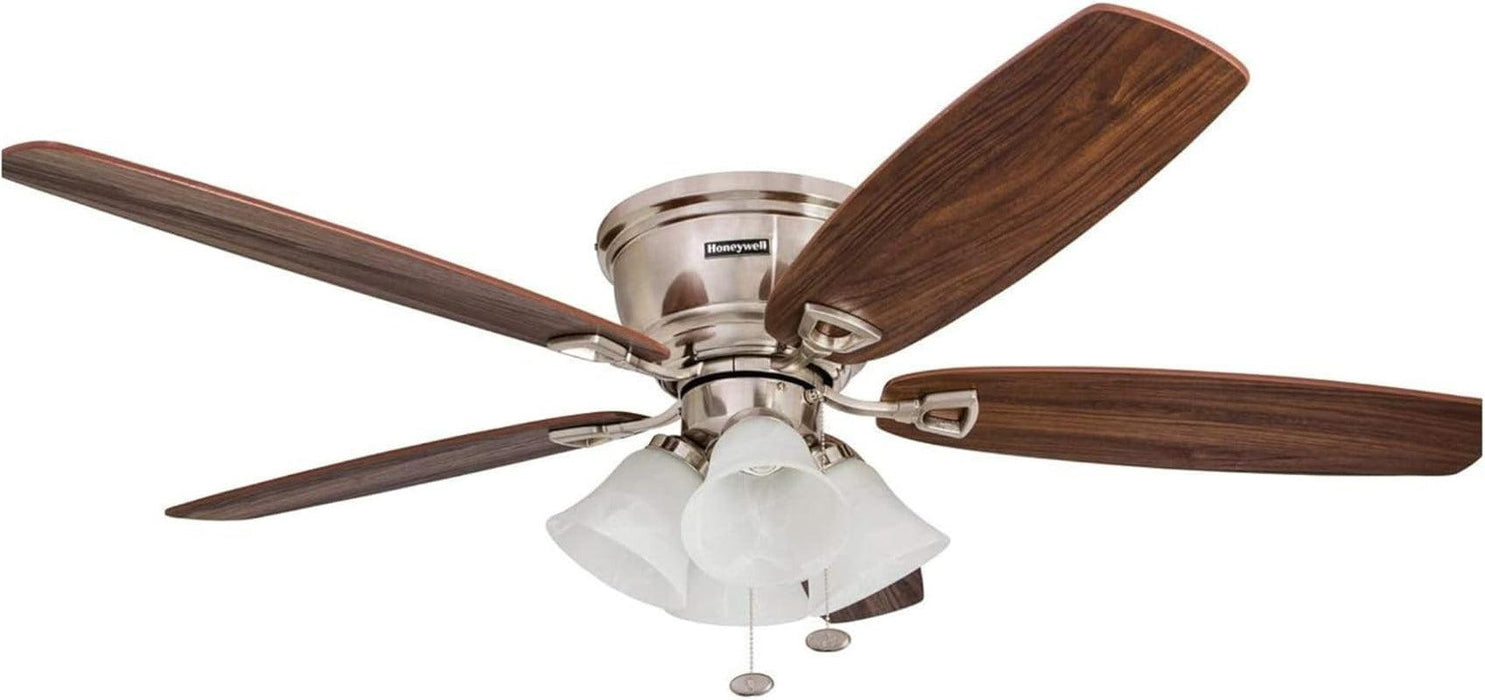 Ceiling Fans Glen Alden, 52 Inch Classic Flush Mount Indoor LED Ceiling Fan with Light, Pull Chain, Quick-2-Hang Dual Finish Blades, Reversible Motor - 50182 (Brushed Nickel)