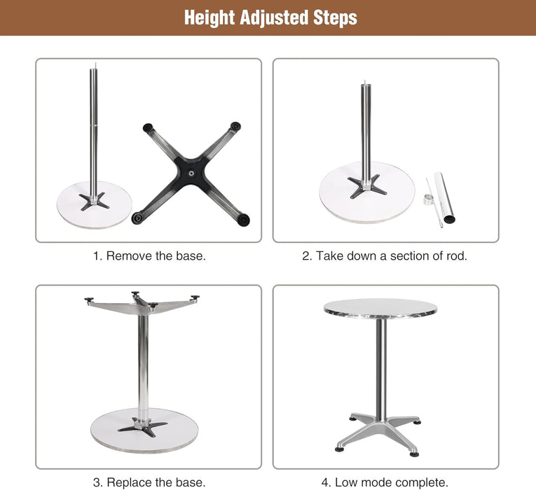 24Inch Folding Pub Table With Black HeightAdjustable