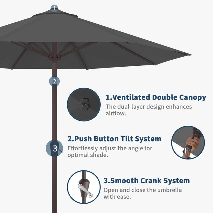 10FT Patio Umbrella Outdoor Market Umbrella with Crank and Tilt, 8 Flexible Fiberglass Ribs, Uv-Resistant Waterproof Canopy for Patio, Deck, Garden, Backyard, Gray