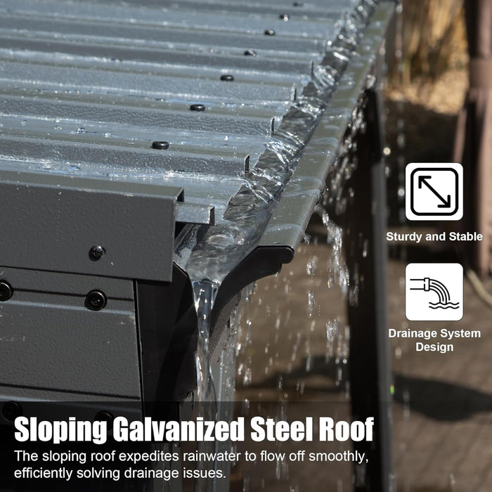 Domi 10’X10’ Lean-To Gazebo, Hardtop Wall-Mounted Gazebo Pergola with Sloping Galvanized Steel Roof and Upgraded Drainage System, Outdoor Permanent Metal Shelters for Patio Backyard Deck, Grey