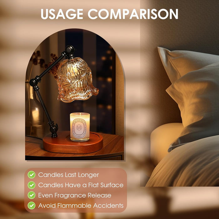 Candle Warmer Lamp, Dimmable Candle Lamp Warmer with Flexible Arm for Customizable Angles, Timer, Bedroom Living Room Home Decor Wax Melt Warmer, Gifts for Mom, with 2 Bulbs