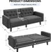 63" Convertible Couch Small Futon Sofa Bed with 2 USB Ports, Reclining Backrest & Removable Armrests, Mid Century Modern Loveseat for Living Room, Apartment, Office, Dark Gray