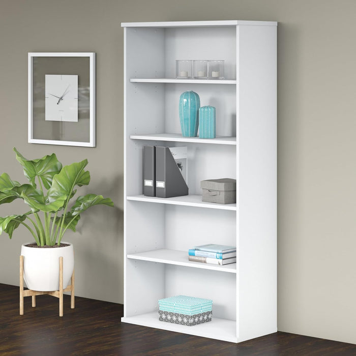 Studio C Tall 5 Shelf Bookcase in White, Large Bookshelf for Home or Professional Office