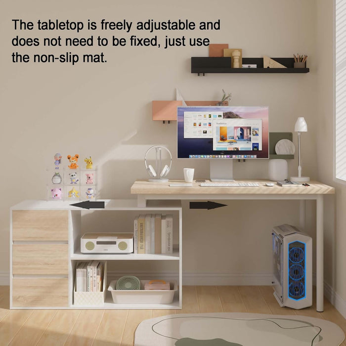 L Shaped Computer Desk, 47 Inch Home Office Desk with File Drawers & Storage Shelves, Small Corner Computer Desk for Small Space (White + Walnut)